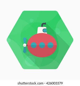 Submarine icon, Vector flat long shadow design. Transport concept.