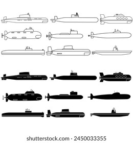 Submarine icon vector set. Bathyscaphe illustration sign collection. Fleet symbol or logo.
