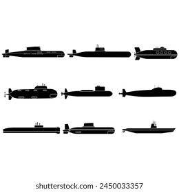 Submarine icon vector set. Bathyscaphe illustration sign collection. Fleet symbol or logo.