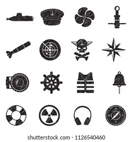 Submarine Icons. Black Scribble Design. Vector Illustration.