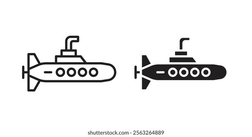 Submarine icons in flat and line style set.