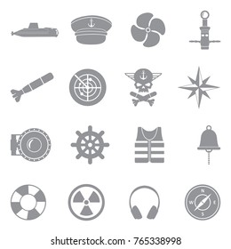 Submarine Icons. Gray Flat Design. Vector Illustration. 