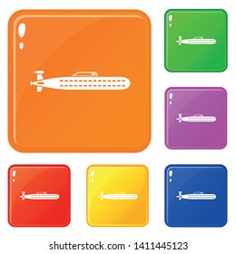 Submarine icons set collection vector 6 color isolated on white background