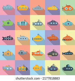 Submarine Icons Set Flat Vector. Periscope Guard. Army Deep Dive