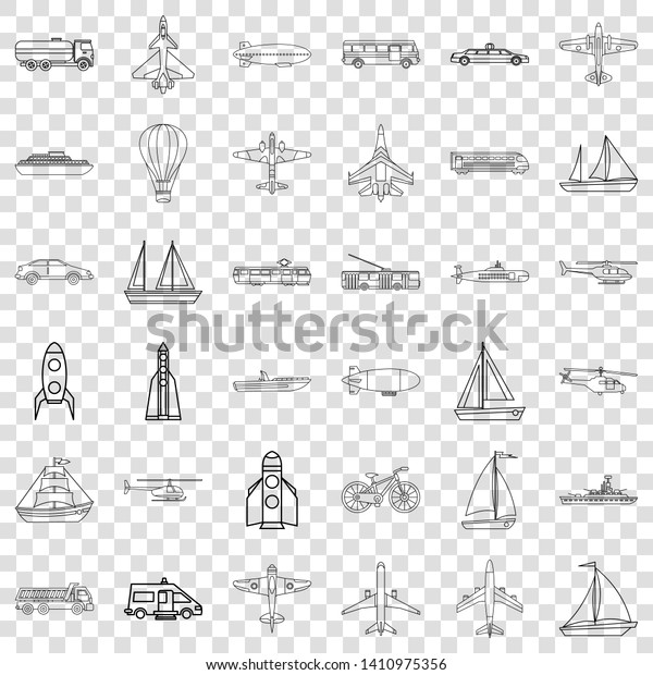 Submarine icons set. Outline style of 36\
submarine vector icons for web for any\
design