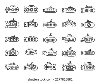 Submarine Icons Set Outline Vector. Periscope Guard. Army Deep Dive