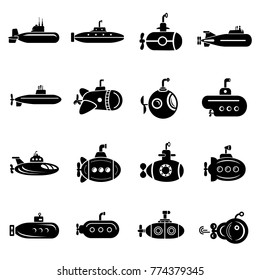 Submarine icons set. Simple illustration of 16 submarine vector icons for web