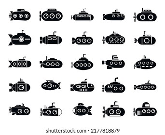 Submarine Icons Set Simple Vector. Periscope Guard. Army Deep Dive