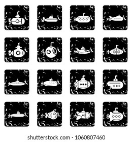 Submarine icons set vector grunge isolated on white background 