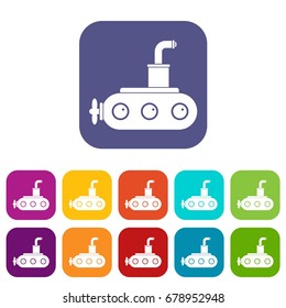 Submarine icons set vector illustration in flat style In colors red, blue, green and other