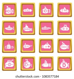 Submarine icons set vector pink square isolated on white background 