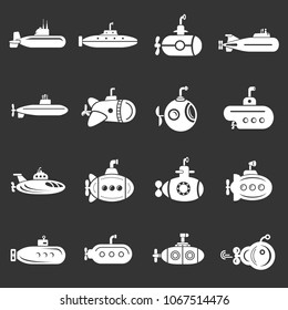 Submarine icons set vector white isolated on grey background 