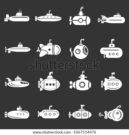 Submarine icons set vector white isolated on grey background 