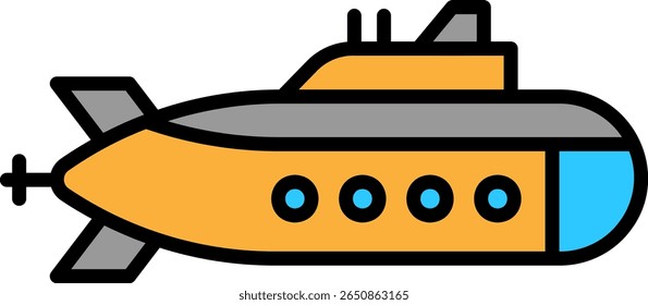 Ilustração de submarino: Ícone de transporte subaquático