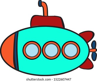 Submarine, illustration, vector on white background.