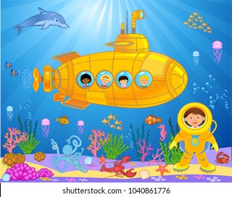 Submarine Kids Stock Vector (Royalty Free) 1040861776 | Shutterstock