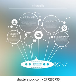 Submarine, linear info graphic template on blurred background
