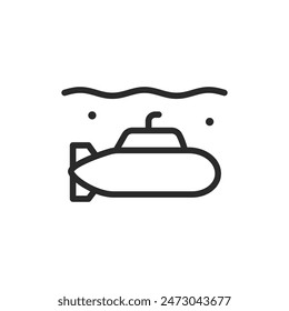 Submarine, linear style icon. Underwater vessel. Editable stroke width