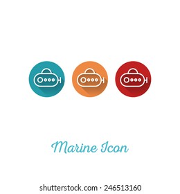 Submarine Marine Flat Icon - Webdesign Element with Long Shadow - Vector Illustration