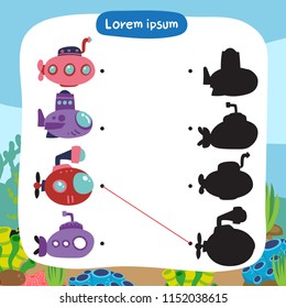 submarine matching game vector design