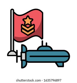 submarine military force with flag vector illustration design