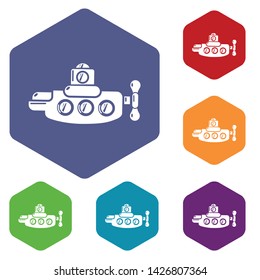 Submarine nautical icons vector colorful hexahedron set collection isolated on white