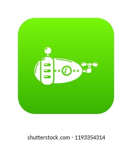 Submarine navy icon green vector isolated on white background