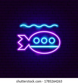 Submarine Neon Sign. Vector Illustration of Transport Promotion.