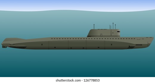 Submarine. Nuclear submarine under water. Vector illustration.