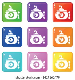 Submarine ocean icons set 9 color collection isolated on white for any design