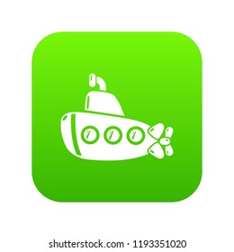 Submarine old icon green vector isolated on white background