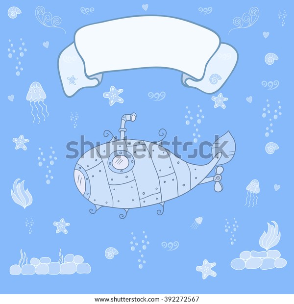 Submarine On Ocean Floor Space Text Stock Vector Royalty