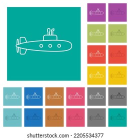 Submarine outline multi colored flat icons on plain square backgrounds. Included white and darker icon variations for hover or active effects.