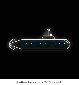Submarine outline with neon lights representing underwater travel and navy operations