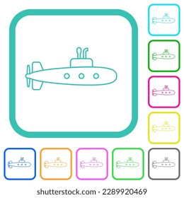 Submarine outline vivid colored flat icons in curved borders on white background