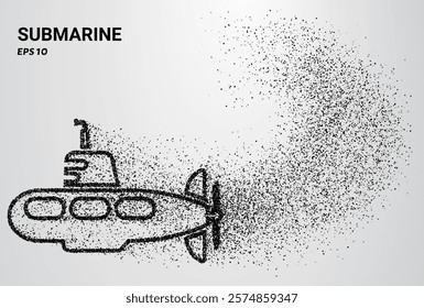 Submarine of particles. Submarine consists of small circles. Vector illustration.