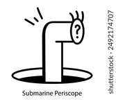 Submarine periscope with question mark, doodle style icon 