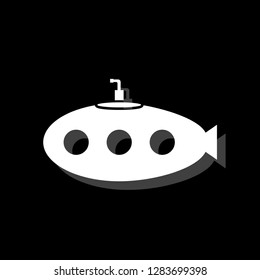 Submarine with periscope. White flat simple icon with shadow