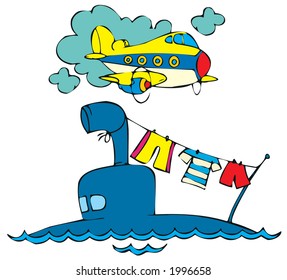 Submarine and plane
