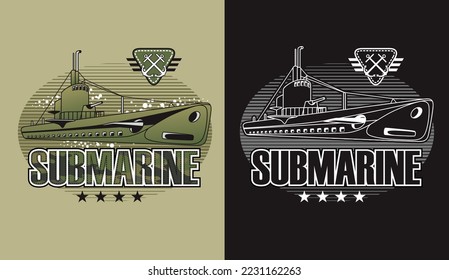 submarine plunges into the depths of the sea,vector illustration