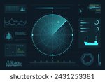 Submarine radar. Navy ship sonar navigation screen hud digital, ocean marine flight search naval weapon targeting futuristic dashboard ui spy mission vector illustration of radar sonar technology