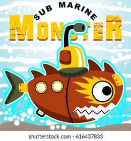 Submarine robot monster, vector cartoon illustration
