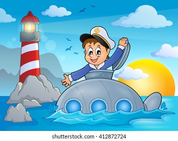 Submarine with sailor theme image 2 - eps10 vector illustration.