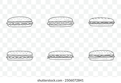 Submarine Sandwich Line Art Vector Set Detailed and Creative Illustrations for Sandwich Lovers