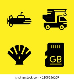 submarine, sd card, crane and shell vector icon set. Sample icons set for web and graphic design