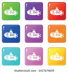 Submarine sea icons set 9 color collection isolated on white for any design