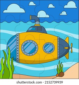 Submarino en el mar adecuado para la ilustración del vector del puzzle infantil