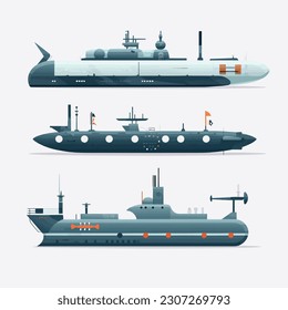 Vector de conjunto submarino aislado en blanco