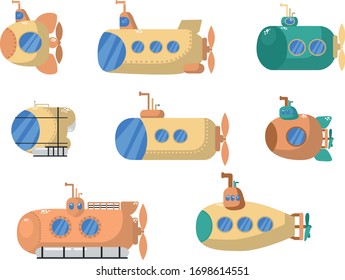 Submarine Set Yellow Submarine Art Green Stock Vector (Royalty Free ...