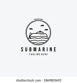 Submarine Ship Logo Vector Illustration Design Line Art Emblem